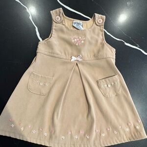 Charming Tan Kids Dress with‎ Floral Embroidery